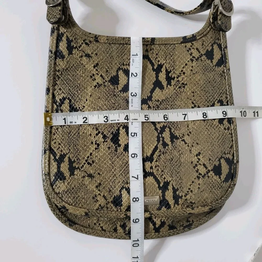 Nine West Faux Snakeskin Crossbody Handbag Flap Close Slouchy Chic Womens